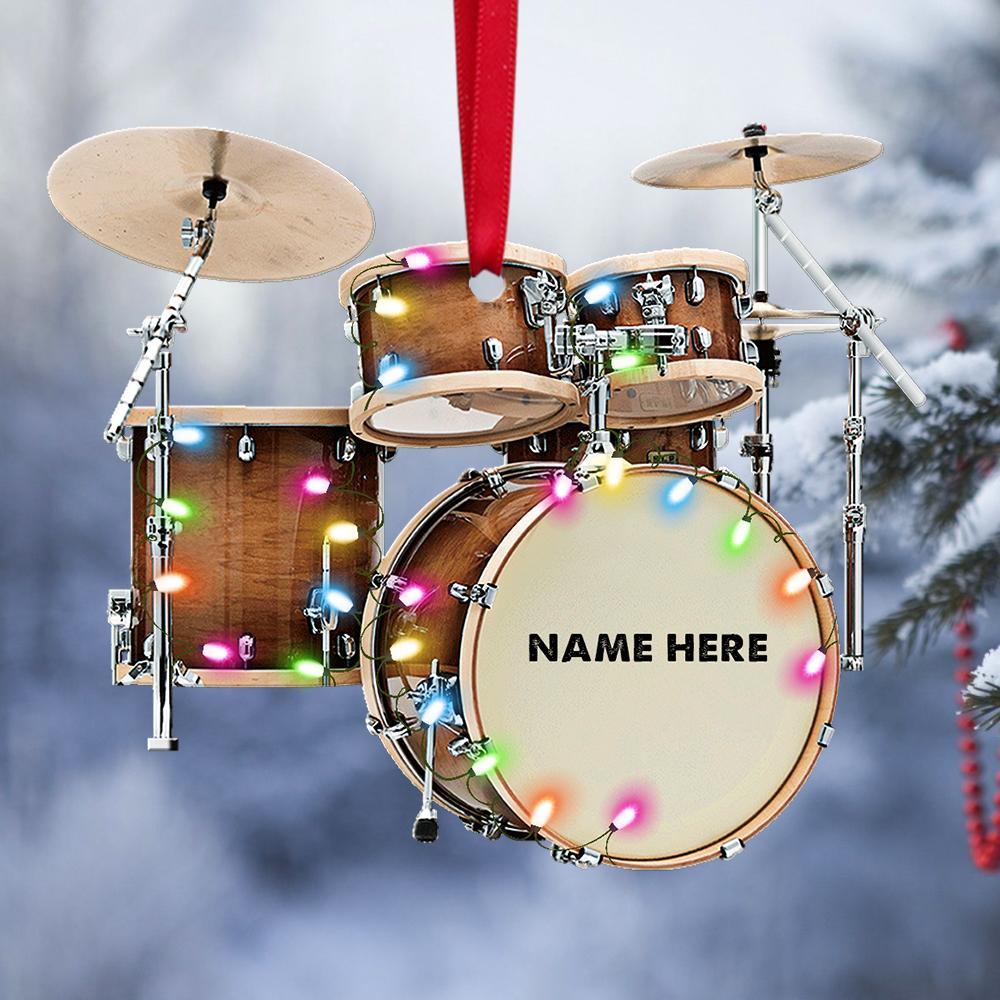 Drum Kit With Christmas Lights Personalized Flat Ornament