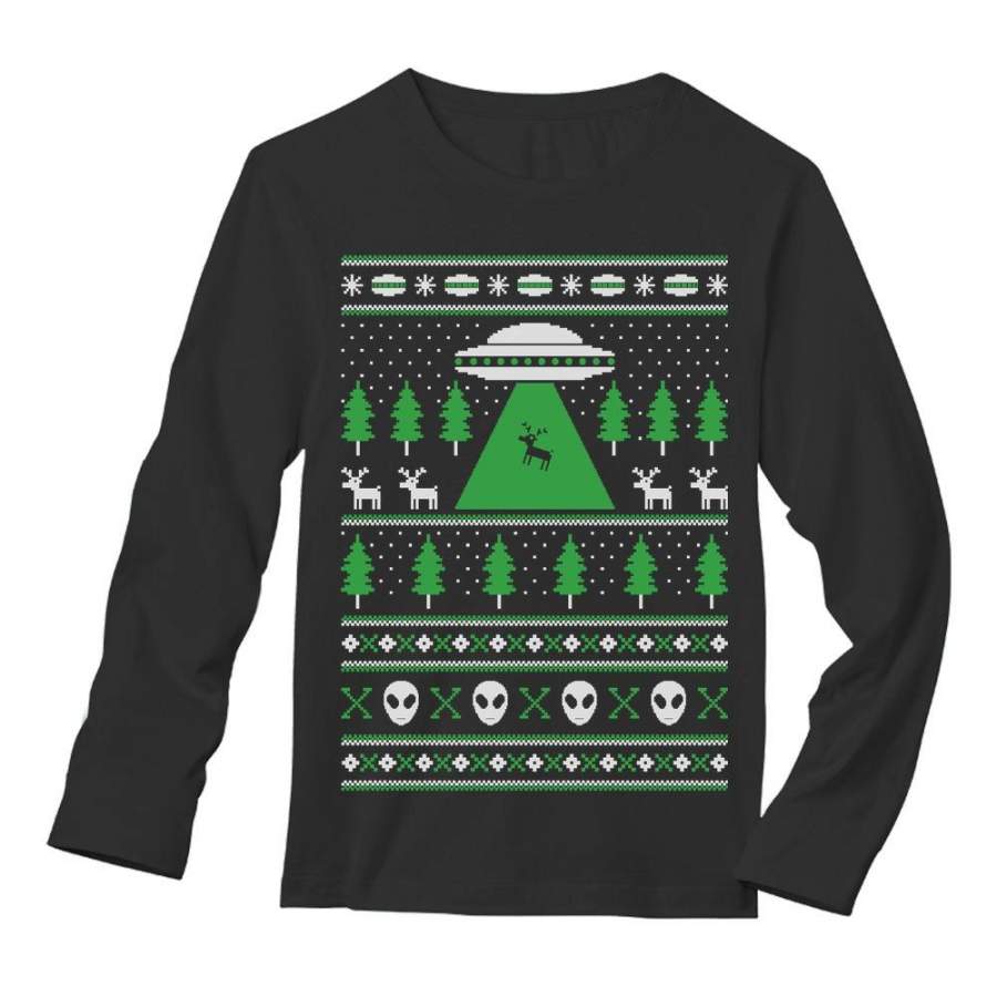 Alien Reindeer Abduction Ugly Christmas Sweater Long Sleeve T-Shirt