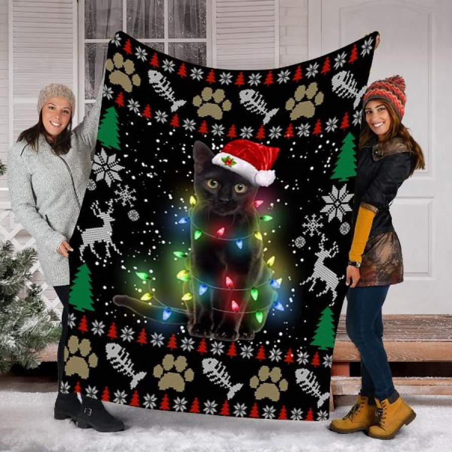 Custom Blanket Black Cat Kitten Ugly Christmas Blanket – Fleece Blanket