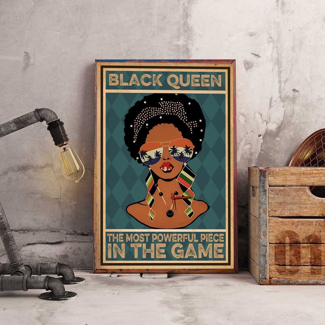 Black Woman Portrait Poster, Afro Queen Portrait, African American Woman, Black Queen Most Powerful Piece In The Game Vintage Canvas And Poster, Canvas Prints, My Poster Wall, Canvas Wall Art, Wall Decor Visual Art