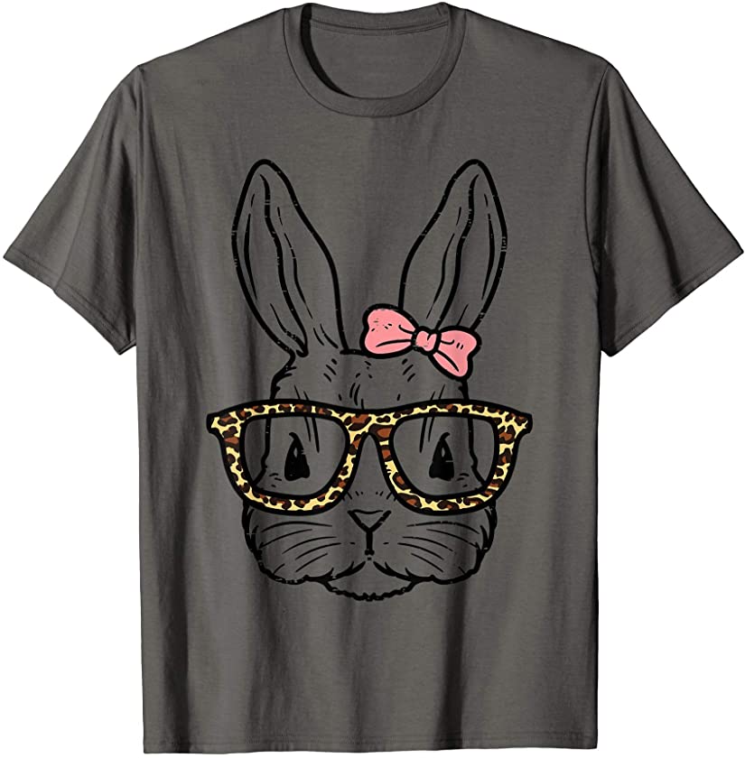 Rabbit Bunny Wearing Leopard Glasses Cute Easter Girls Women T-Shirt