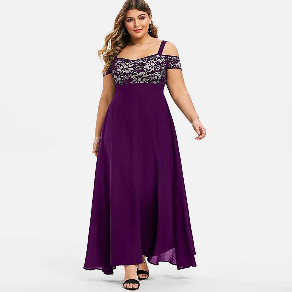 Women Plus Size Dresses Cold Shoulder Floral Lace Maxi Party Evening Camis Long Dress L-5XL Vestido Robe Vestidos Mujer 4.7 alx