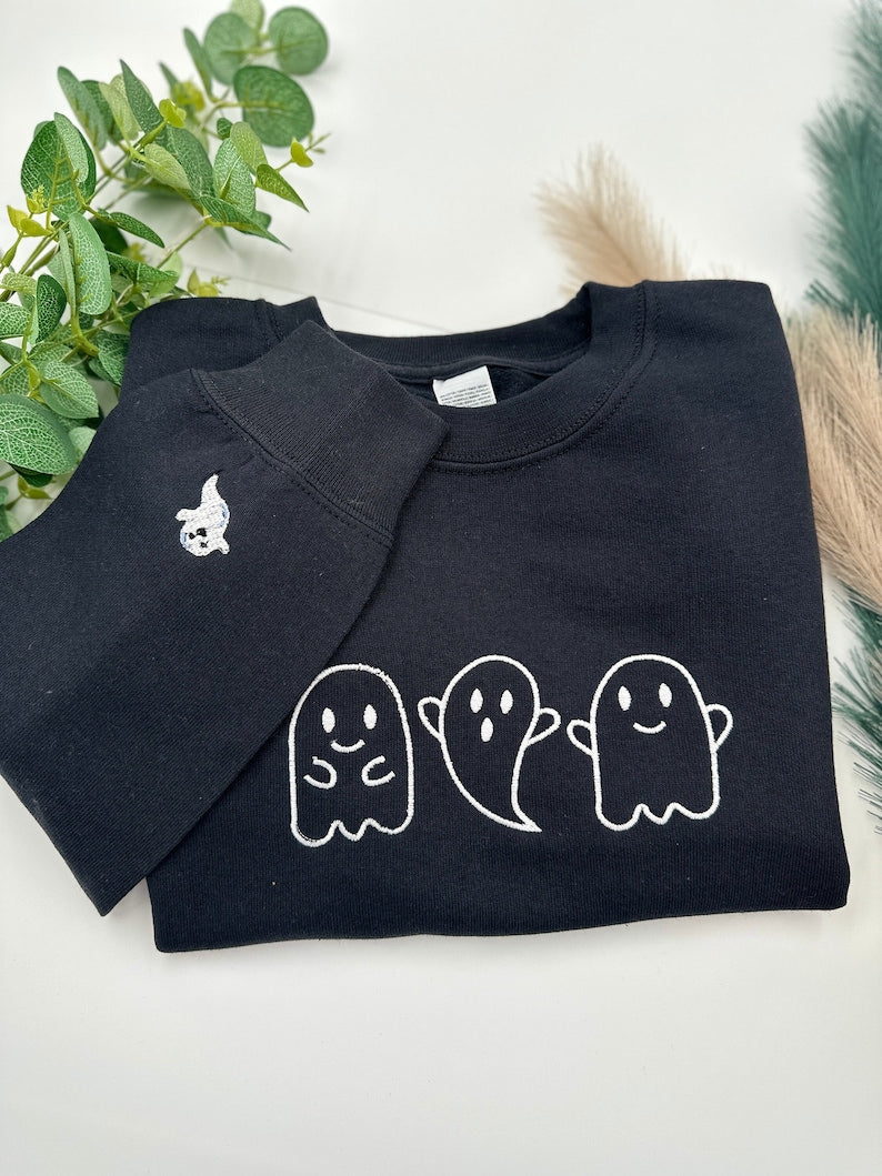 Ghost Embroidered Halloween Sweatshirt Crewneck Sweatshirt All Over Print Sweatshirt For Women Sweatshirt For Men Sws2618