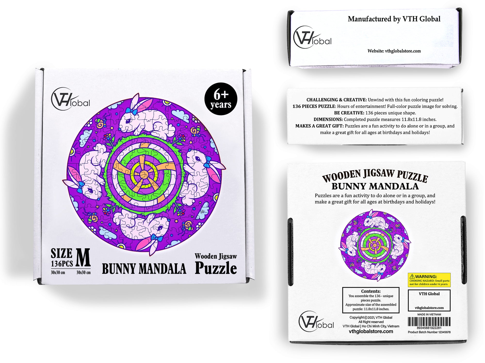 Bunny Mandala 3D Wooden Jigsaw Puzzles Unique Shape Jigsaw Pieces