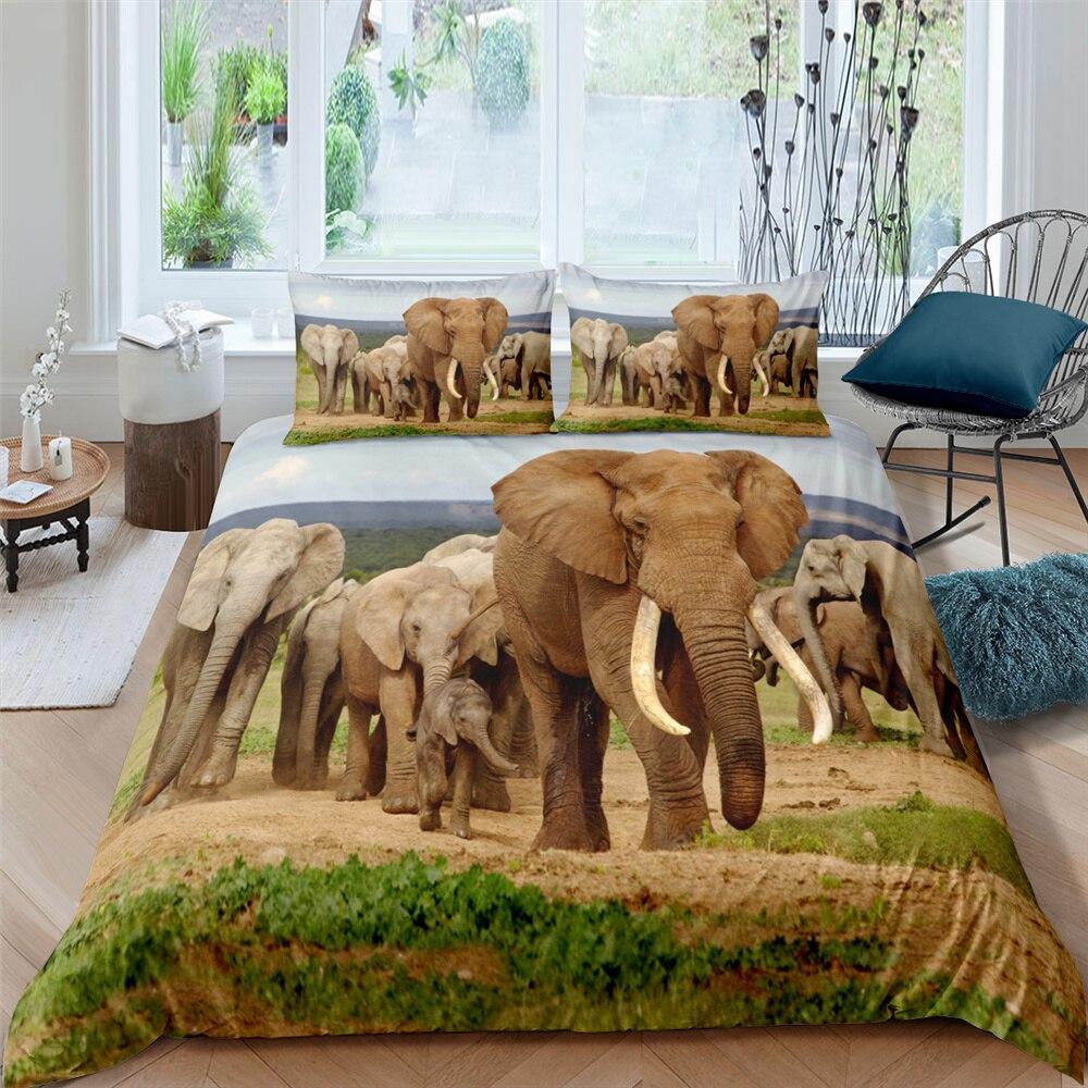 3D African Elephants 3 Pcs Quilted Comforter Set