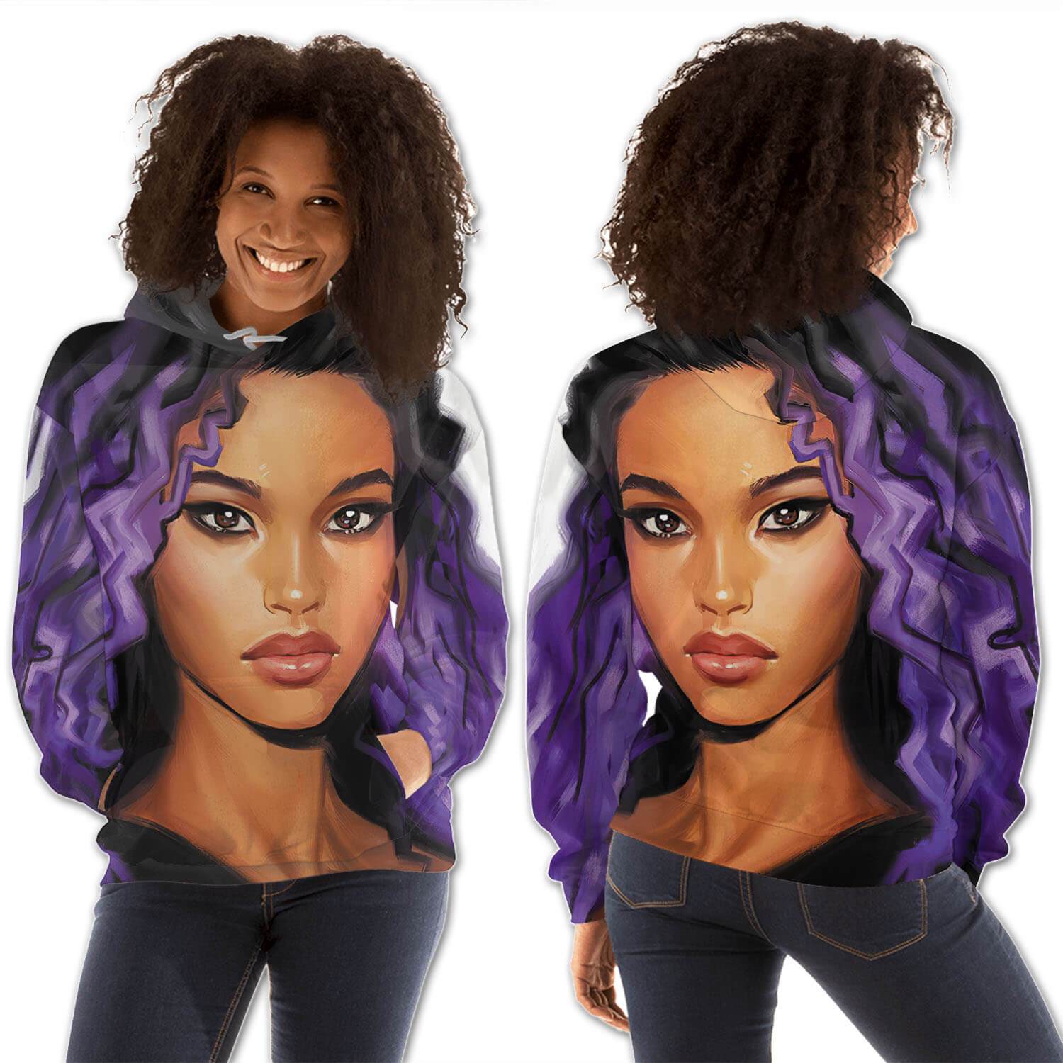 African American Hoodies Pretty Afro American Girl All Over Print Womens Hooded Sweatshirt African American Apparel BPS35950