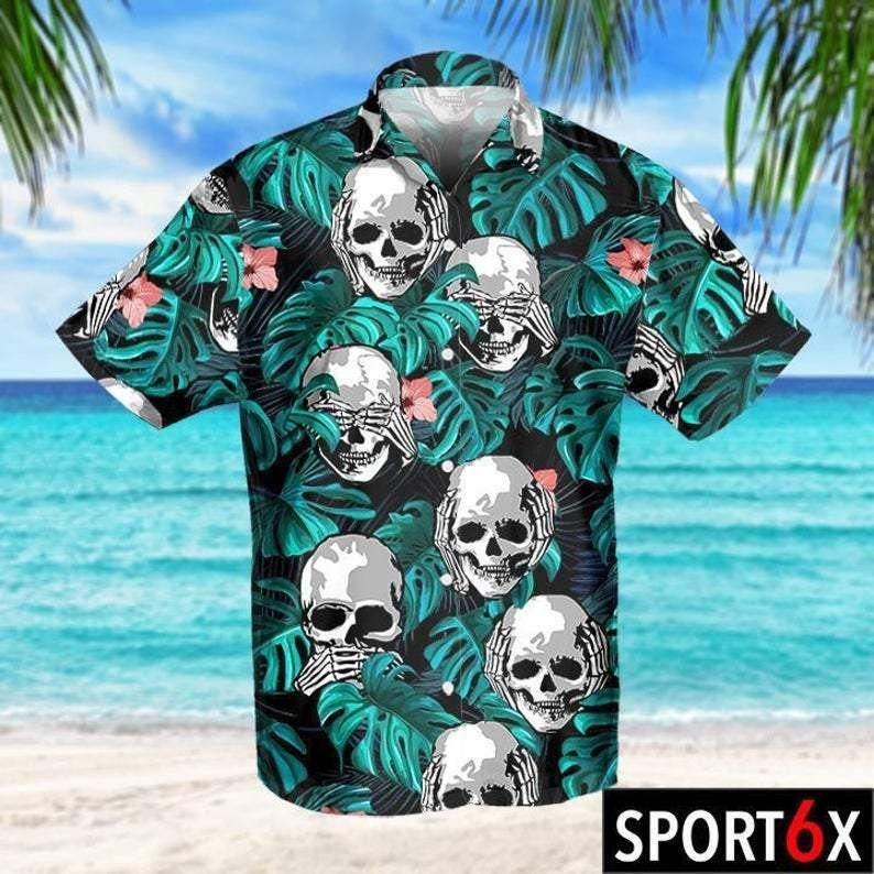 Tropical Skull Funny Aloha Hawaiian Shirt Colorful Short Sleeve Summer Beach Casual Shirt For Men And Women