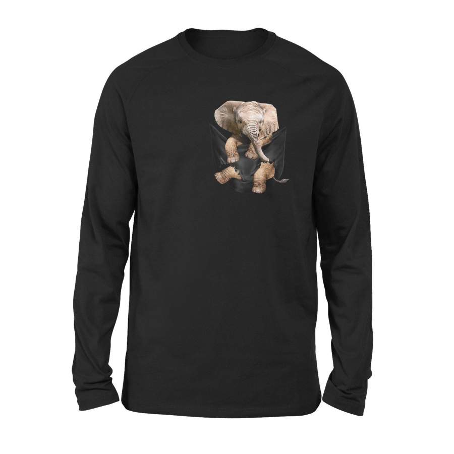 Father’s Day Black Cute Elephant Pocket Shirts – Standard Long Sleeve