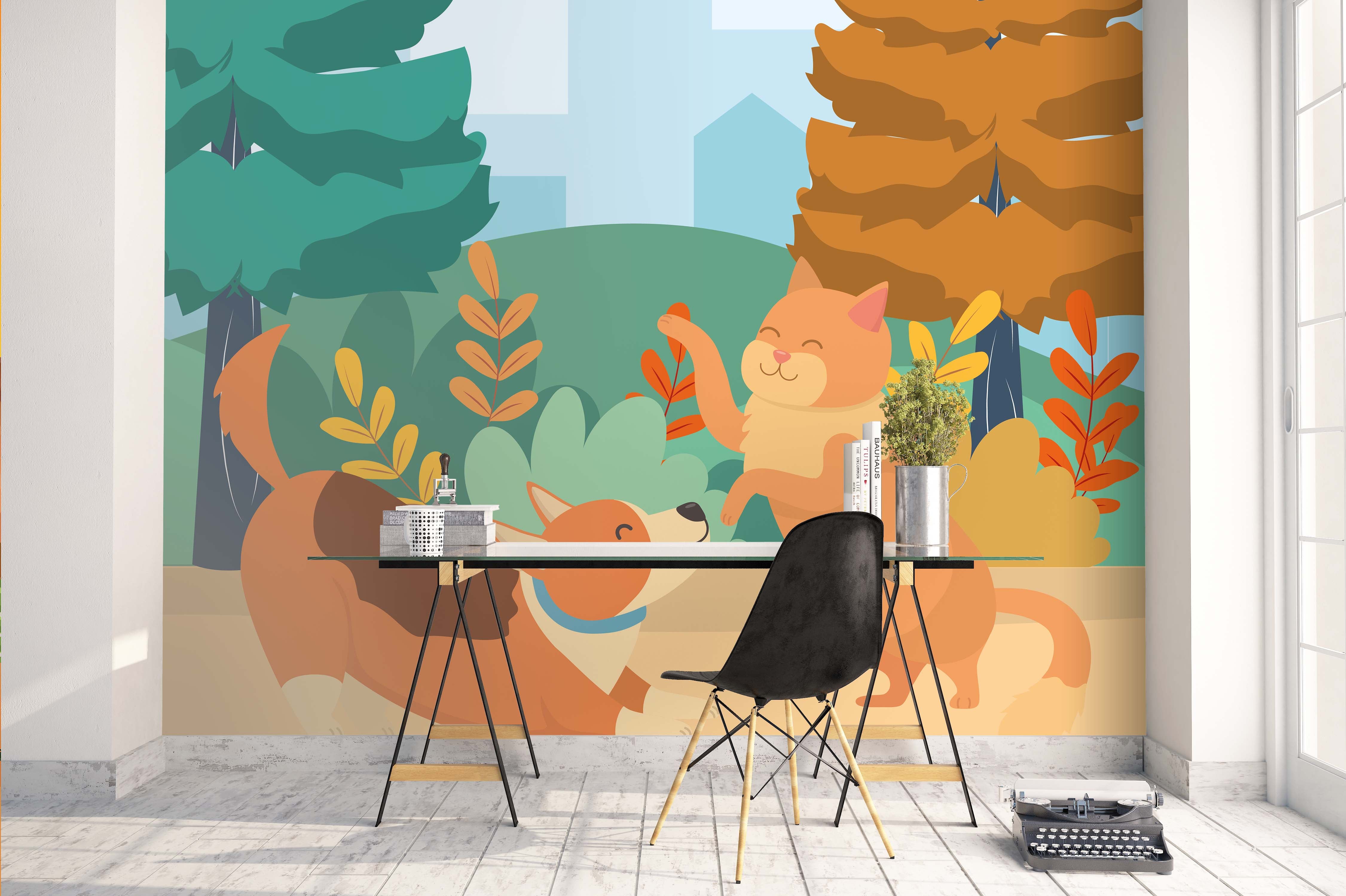 3D Cartoon Forest Animals Wall Mural Wallpaper 46