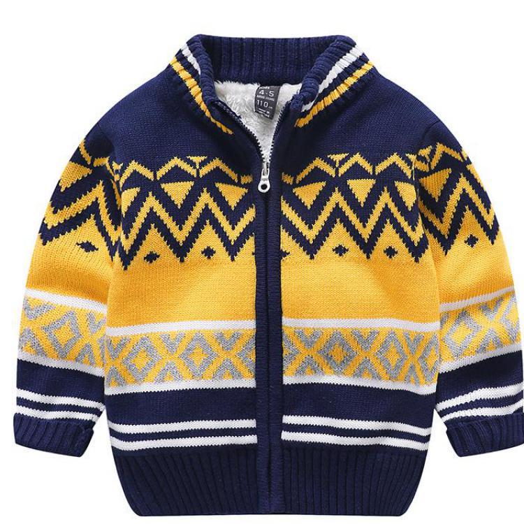 Yauamdb Kids Sweaters Winter Knitwear 5-13y Boys Striped Cardigan O-Neck Zipper Long Sleeve Add Wool Children’s Clothes Ly57 alx