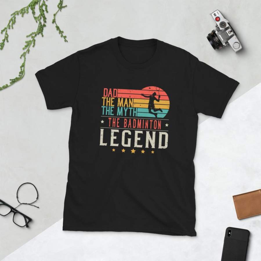 Dad The Man The Myth The Badminton Legend T-Shirt for Men Vintage Badminton Player Graphic Fan Shirt Father's Day Gift S-3XL Unisex Tee Alwaysky x Father's Day 2024