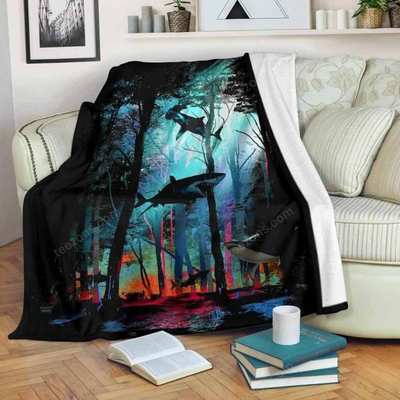 Shark Forest Premium Fleece Blanket