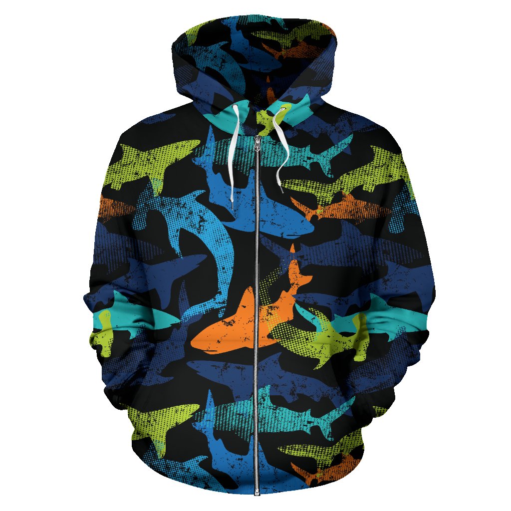 Colorful Shark Zip Up Hoodie