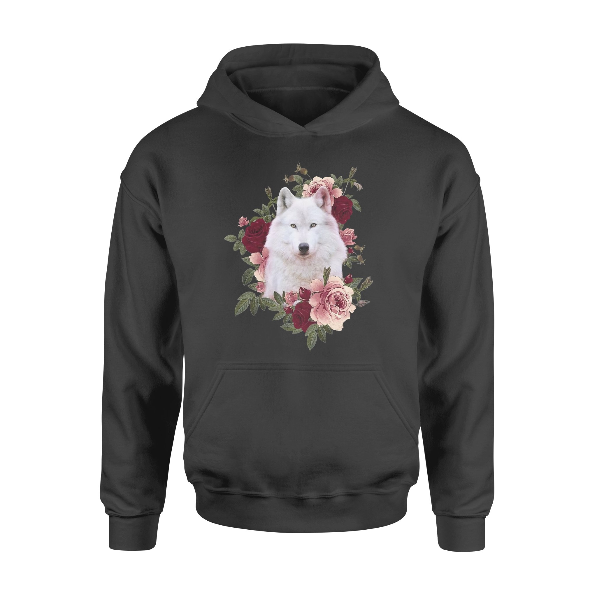 White Wolf Roses Flowers – Premium Hoodie