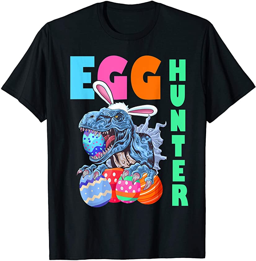 Kids Easter Dinosaur Bunny T Rex Boys Girls Egg Hunt Squad T-Shirt