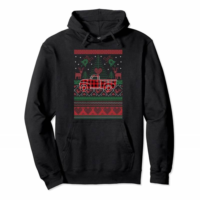 Truck Ugly Christmas Red Plaid-Funny Truck Christmas Gift Pullover Hoodie, T-Shirt, Sweatshirt