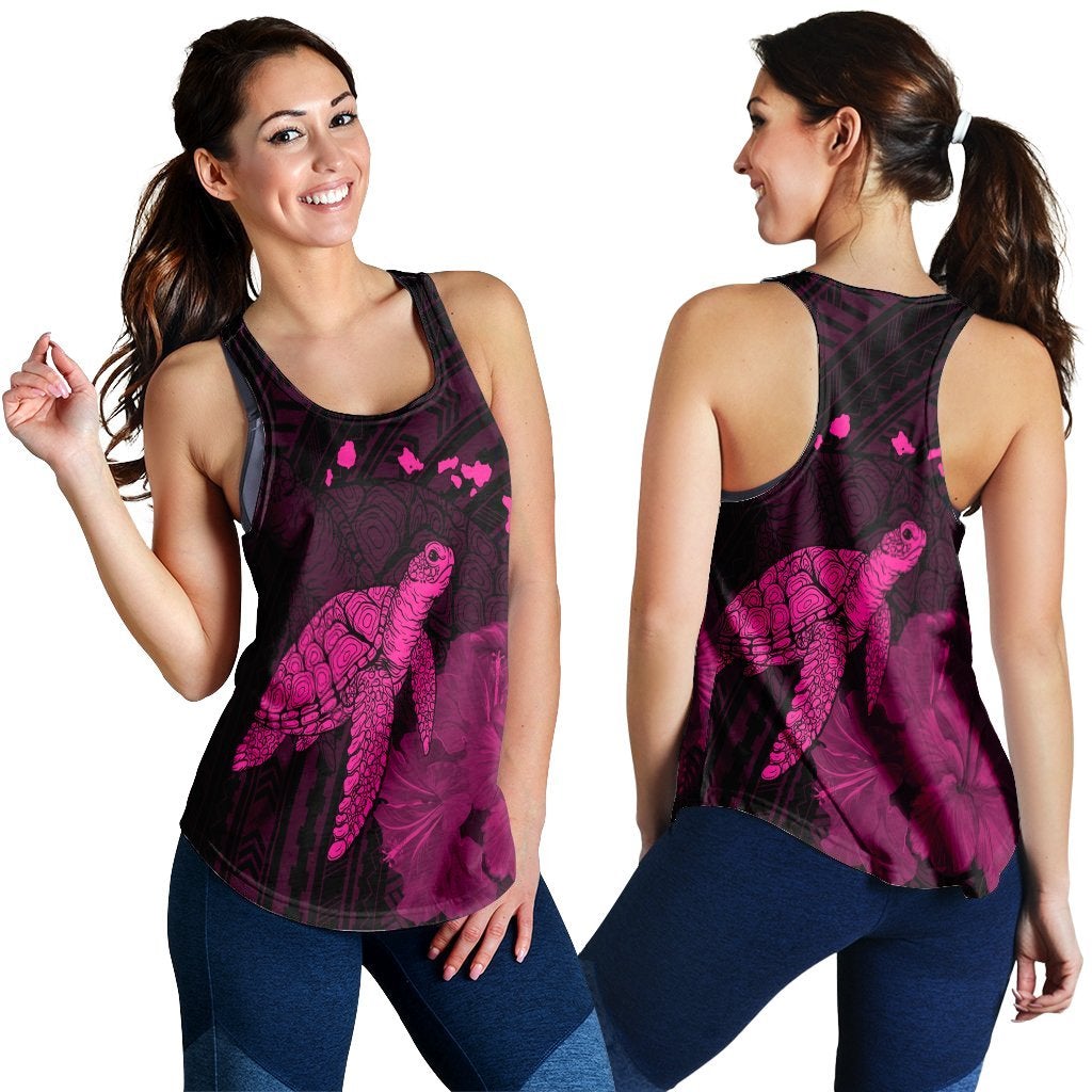 Hawaiian Polynesian Hibiscus Turtle Map Racerback Tank Pink Ah Ha51542