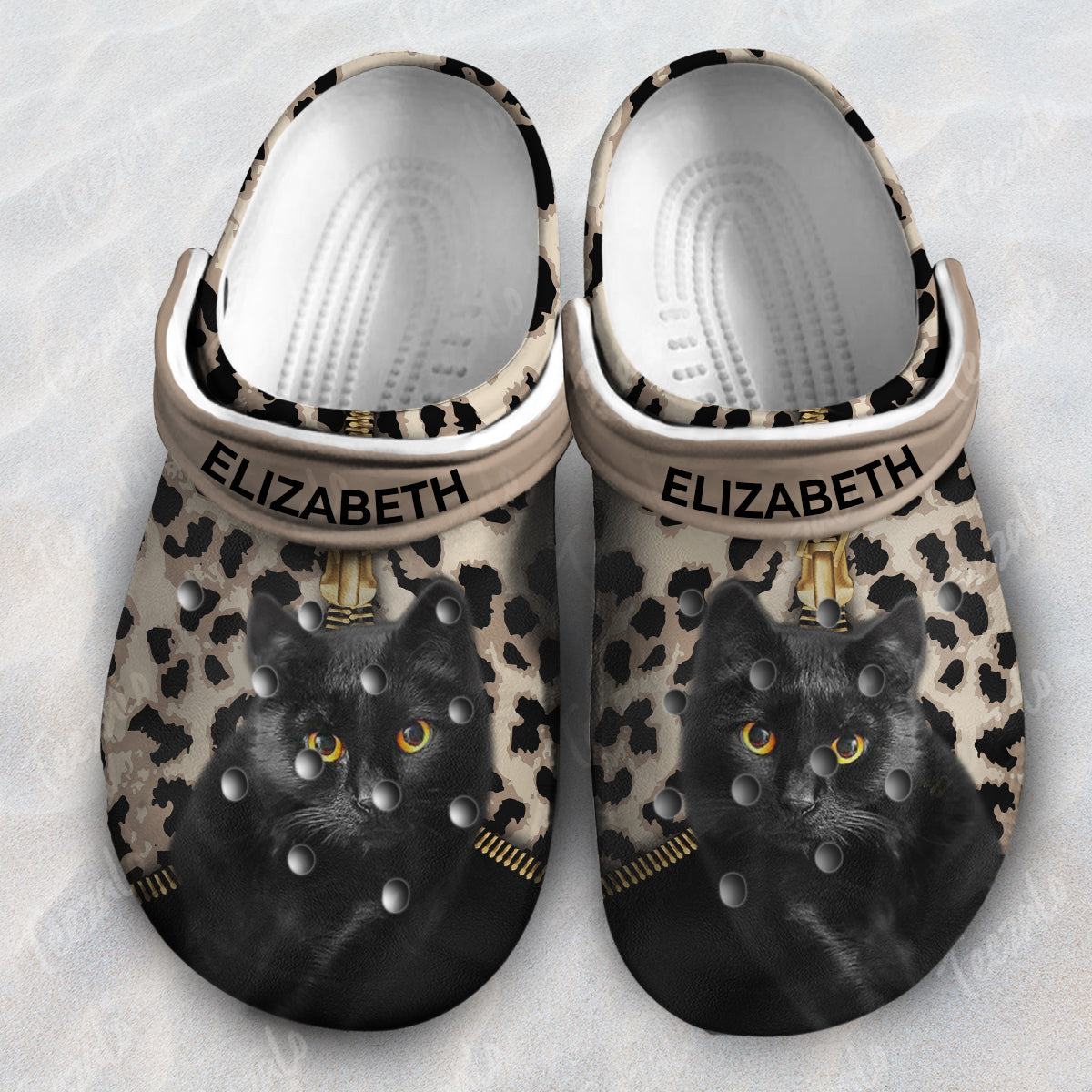 Cat Personalized Clogs Shoes With Zipper Leopard