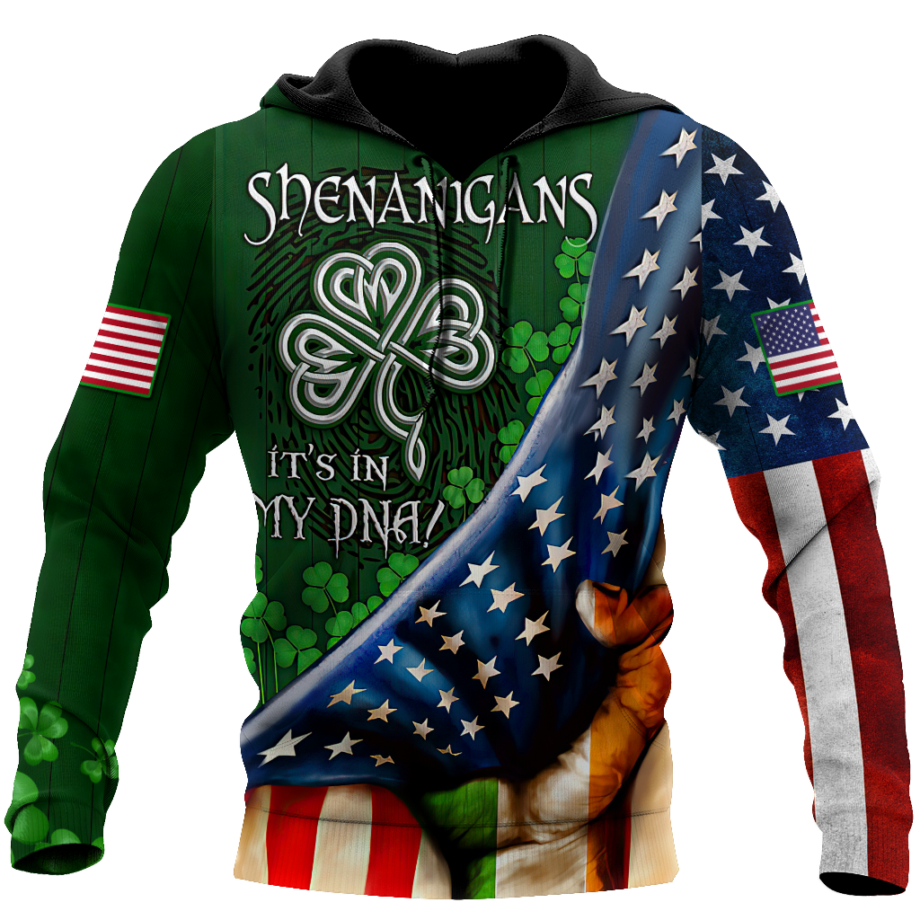 Shenanigans It Is My Dna Usa Flag 3D All Over Print Shirts, Saint Patrick’S Day Shirt, Irish Shirt, Usa Flag Shirt