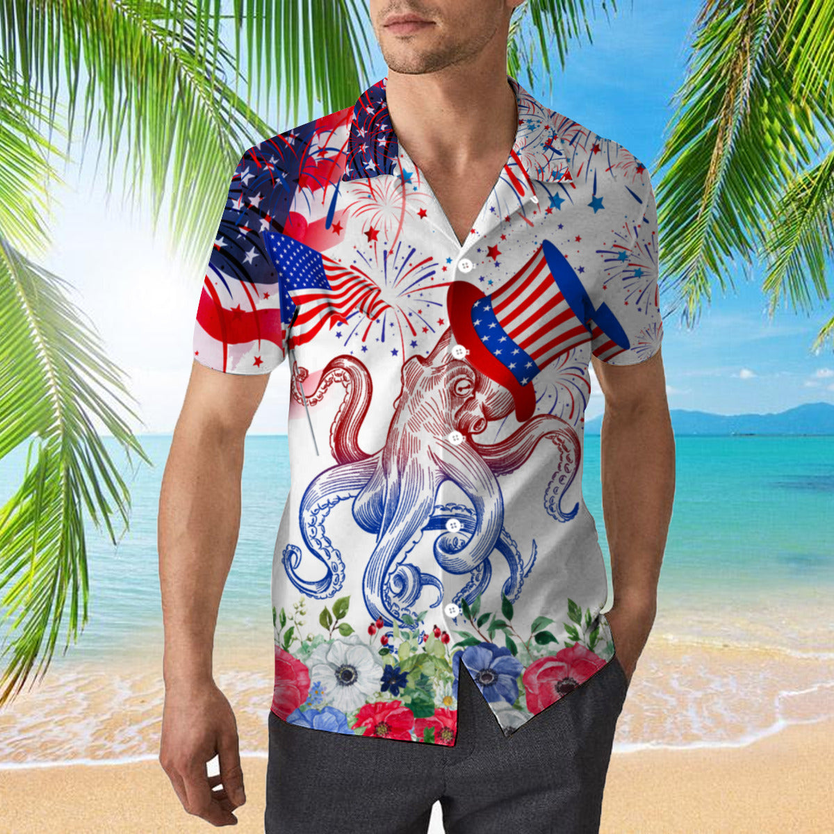 My Patriotic Heart Beats Red White And Blue Octopus Hawaiian Shirt | For Men & Women | Hw334