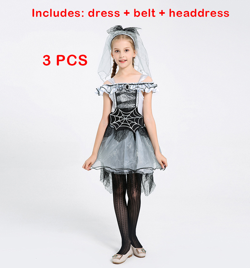 3Pcs Girls Halloween Cosplay Costume Animal Fancy Party Costume Spider Bride Lace Tutu Fairy Dress Princess Dress Carnival Party alx