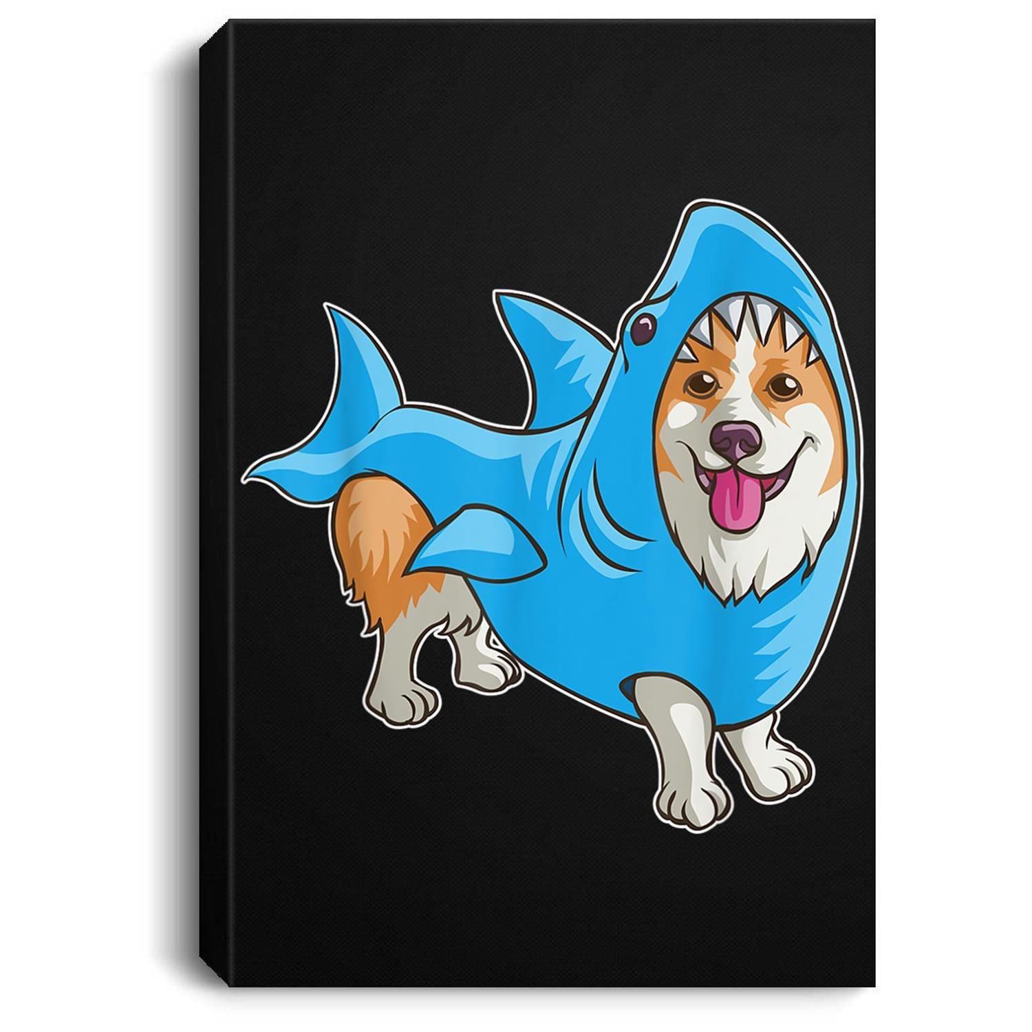 Shark Corgi Funny Dog Suit Puppy Great White Gift Portrait Canvas