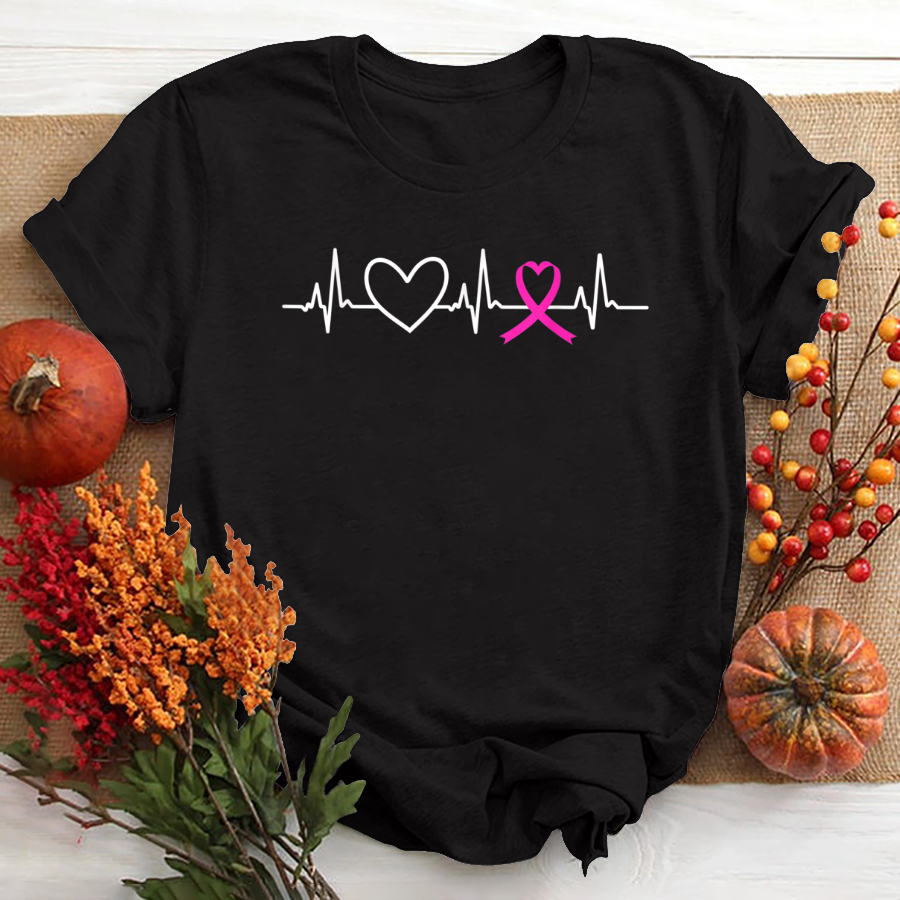 Breast Cancer Awareness Month Pink Ribbon Heartbeat Gifts Shirt