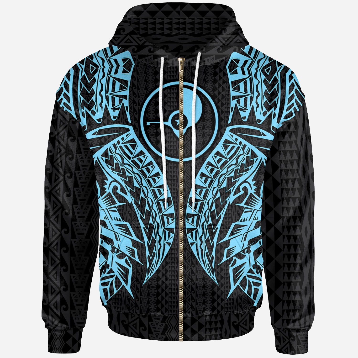 Yap Zip-Up Hoodie – Polynesian Lion Head Neon Style