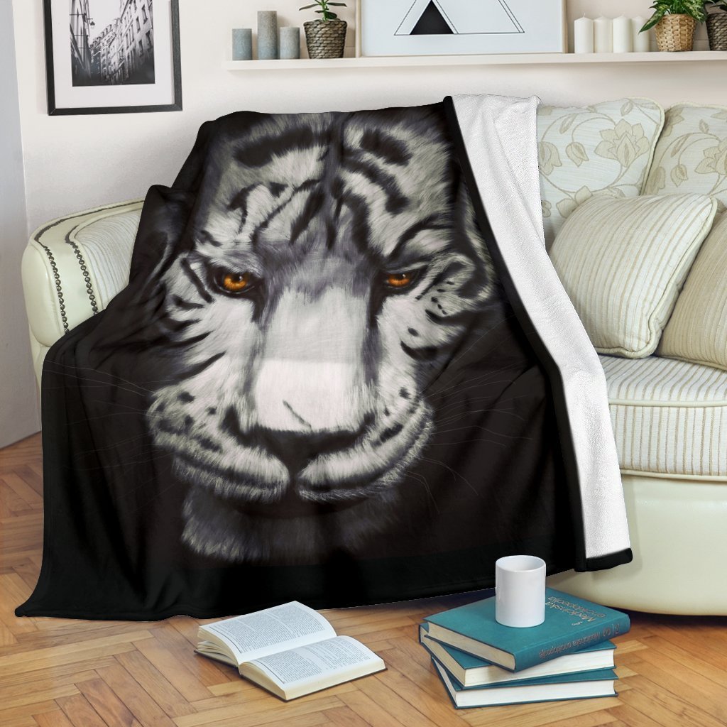 White Tiger Face Blanket Custom Animal Home Decoration