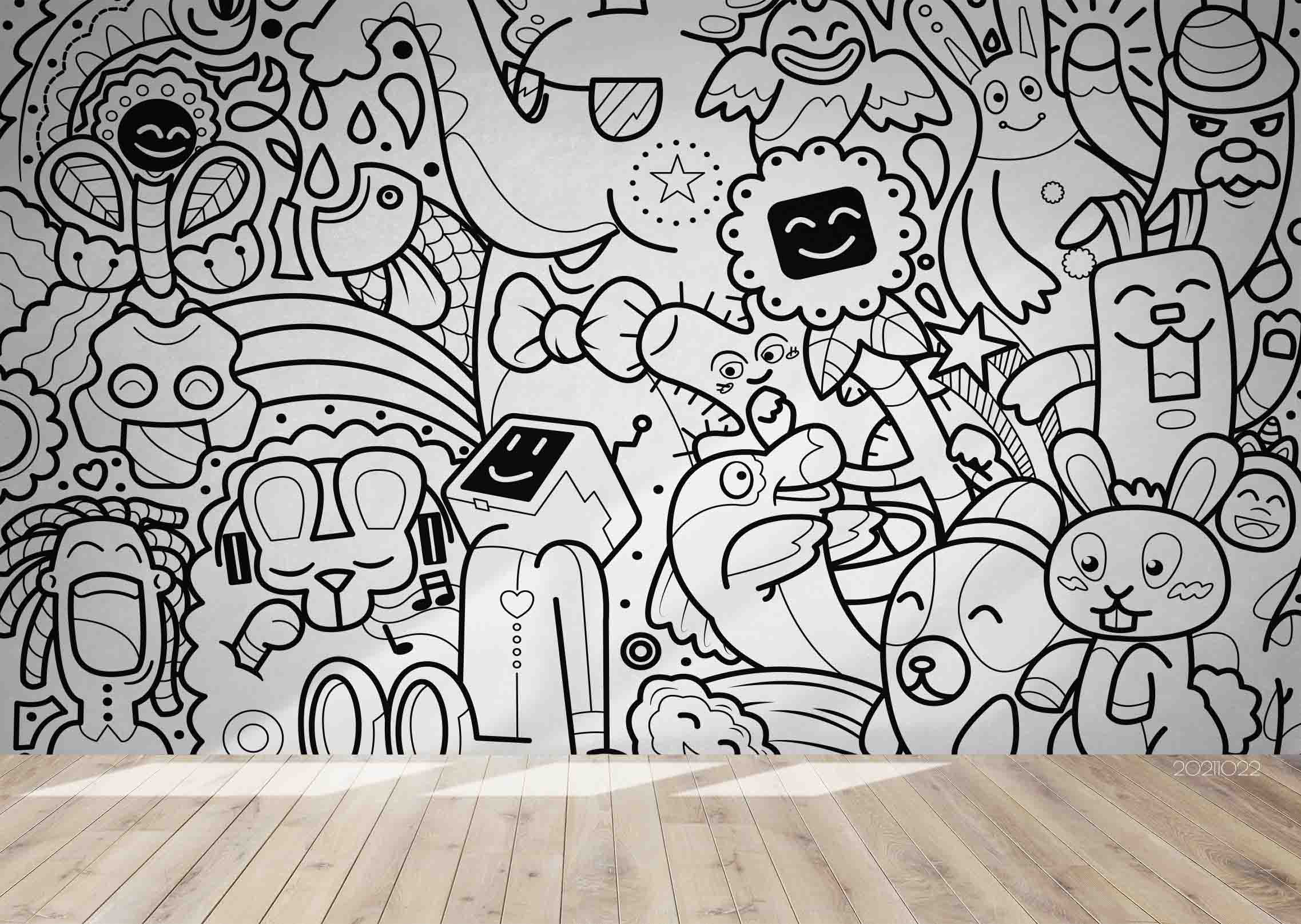 3D Cartoon Animals Cute Graffiti Wall Mural Wallpaper Lqh 140