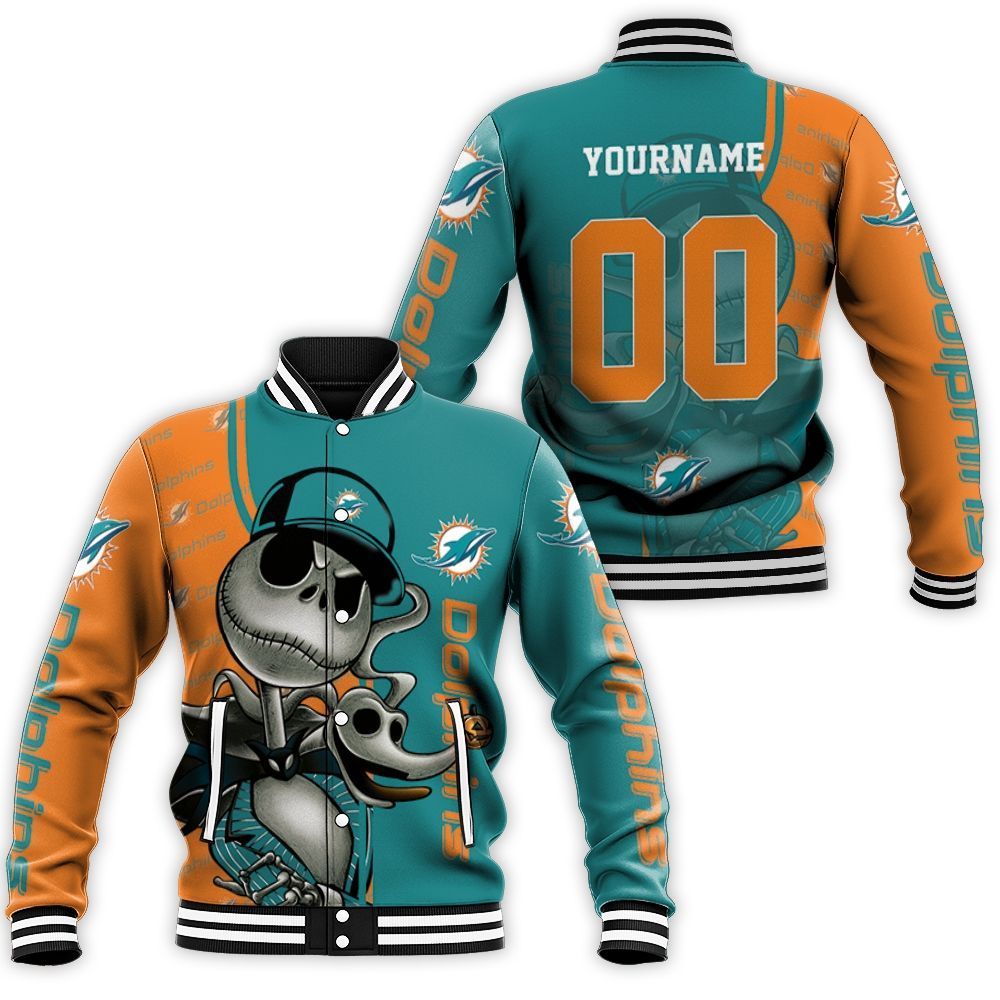 Dolphins Jack Skellington Halloween 3D Baseball Jacket