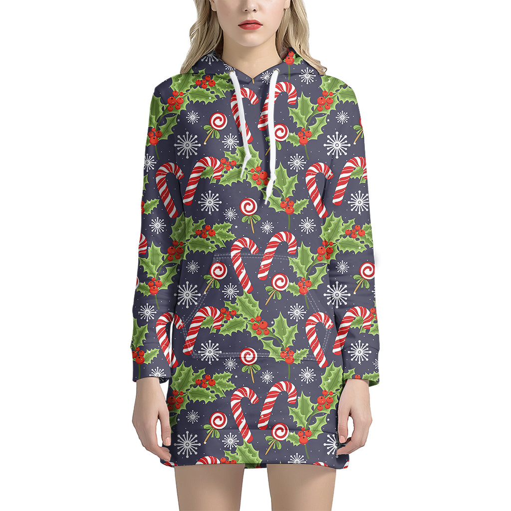 Christmas Berry And Candy Pattern Print Women’S Pullover Hoodie Dress