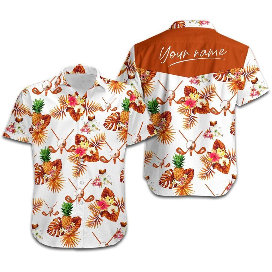 Hawaii Aloha Shirts Golf Orange Tropical Floral Custom Name Ha84399