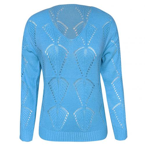 Women Autumn Winter Solid Color Long Sleeve Hollow Out Knitted Sweater Pullover Sweaters alx