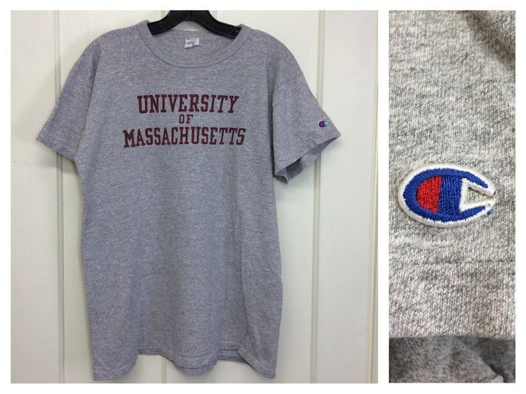 1980S Umass University Of Massachusetts Champion Brand Heather Gray Shirt