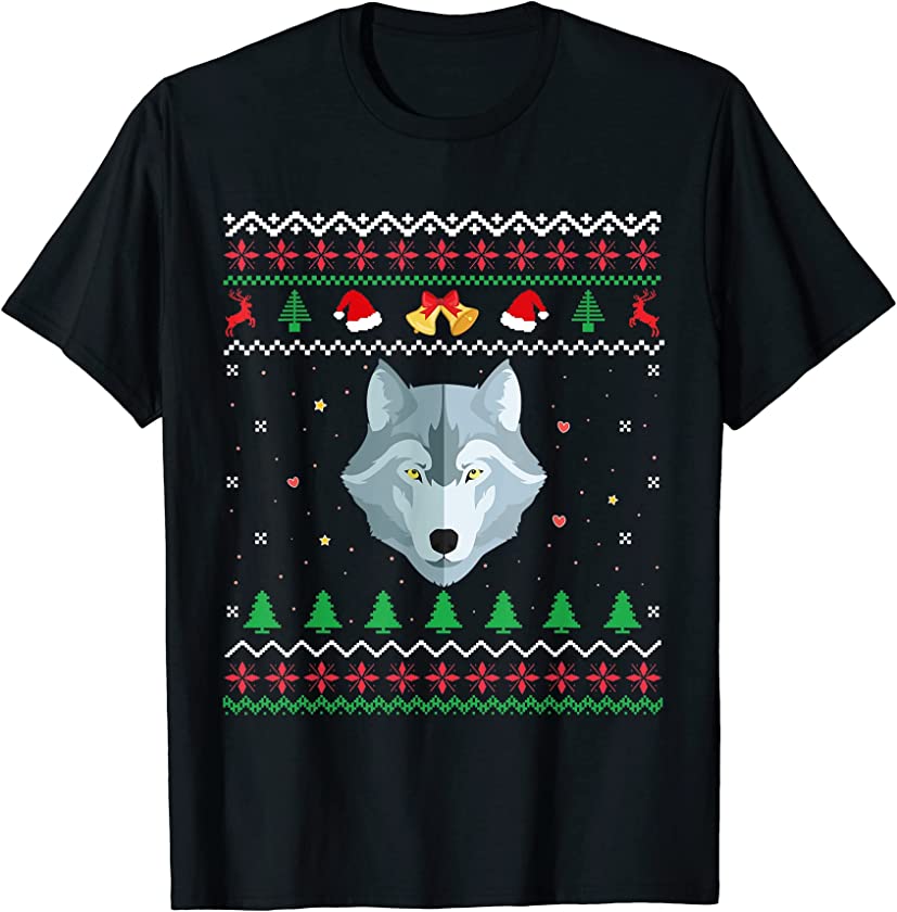 Wolf Ugly Christmas Sweater Xmas Men Women T-Shirt