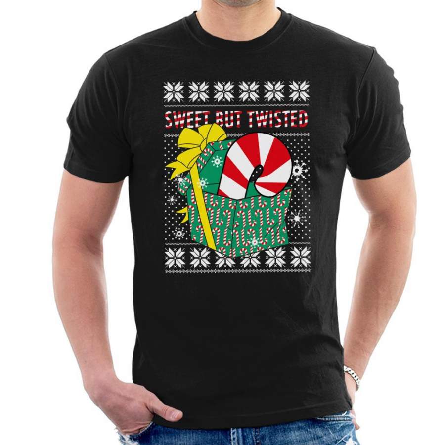 Sweet But Twisted Candy Cane Christmas Knit Pattern Men’s T-Shirt