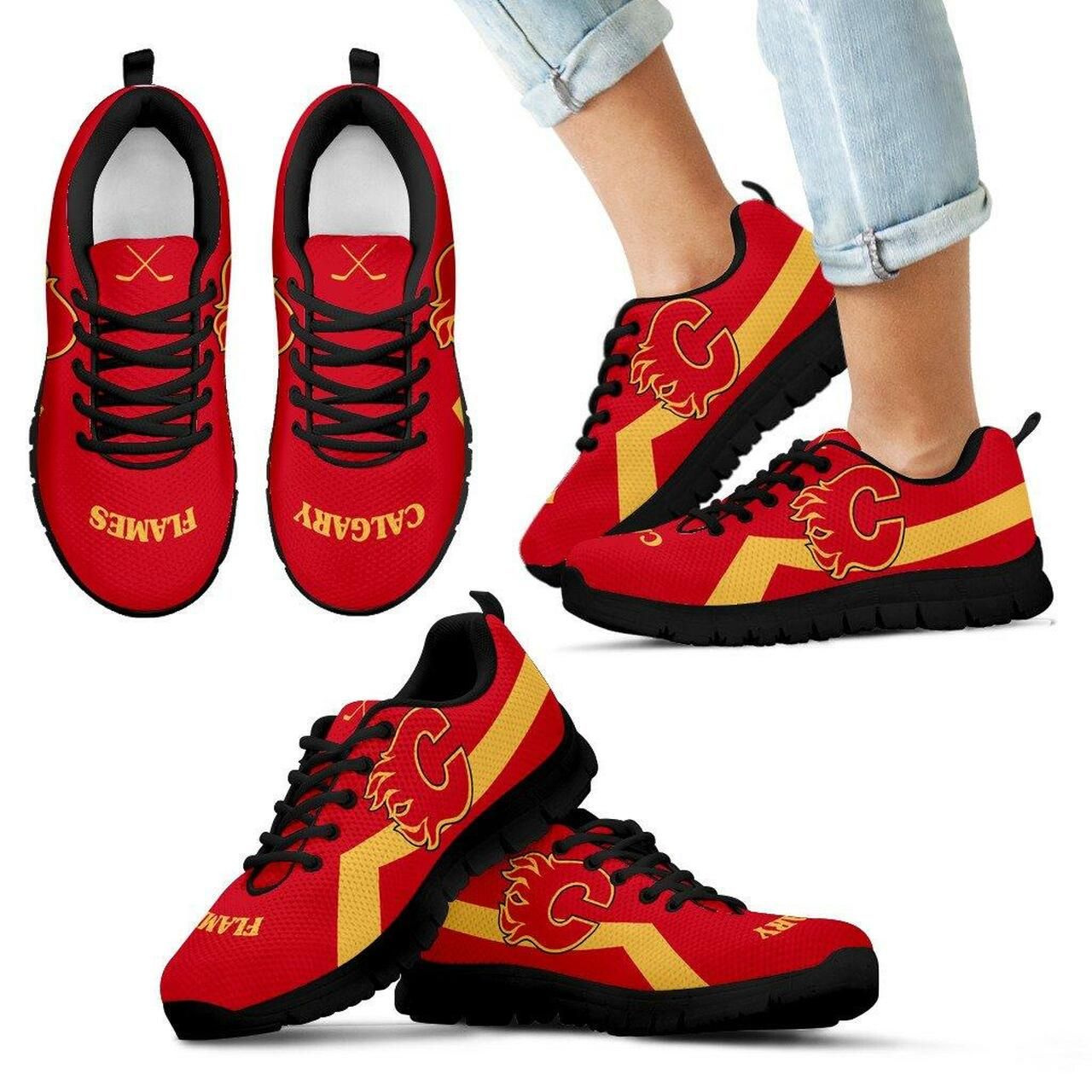 Calgary Flames Sneakers Line Logo Running Shoes For Men, Women Shoes11994