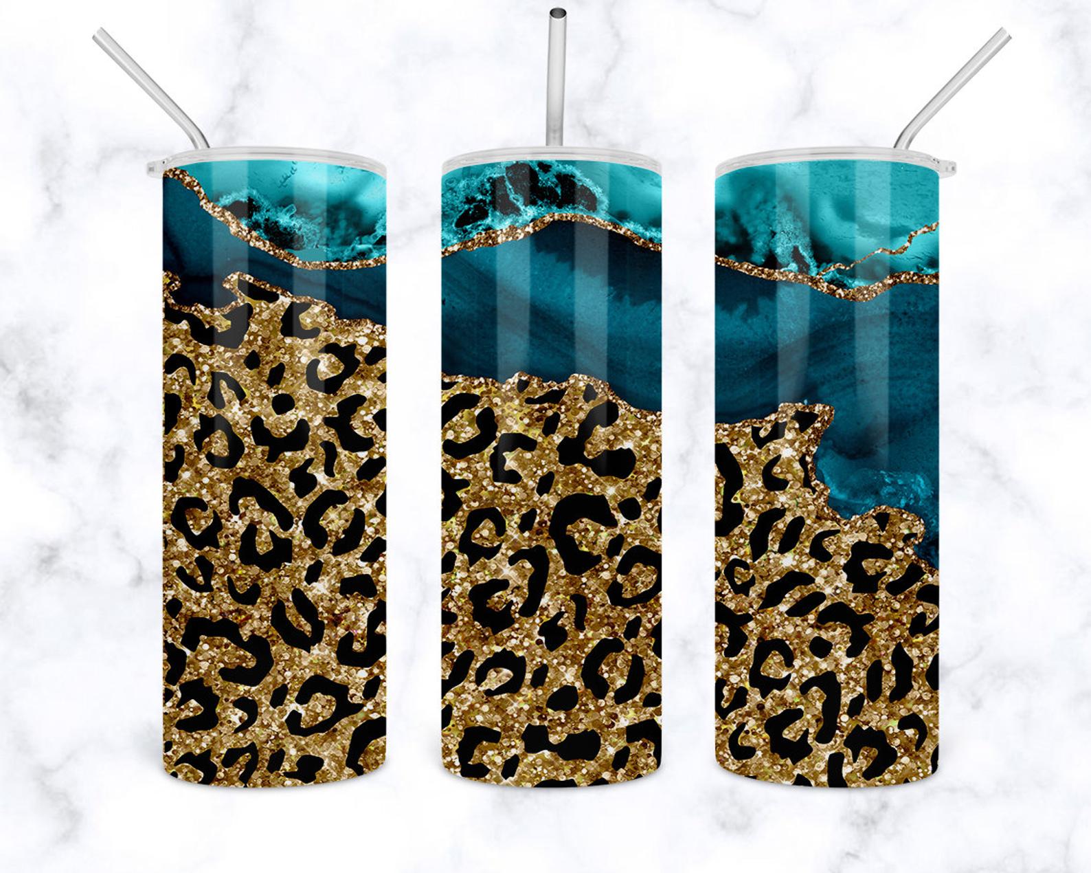 Turquoise Blue Agate Confetti Glitter Gold Leopard 20Oz Skinny Tumbler