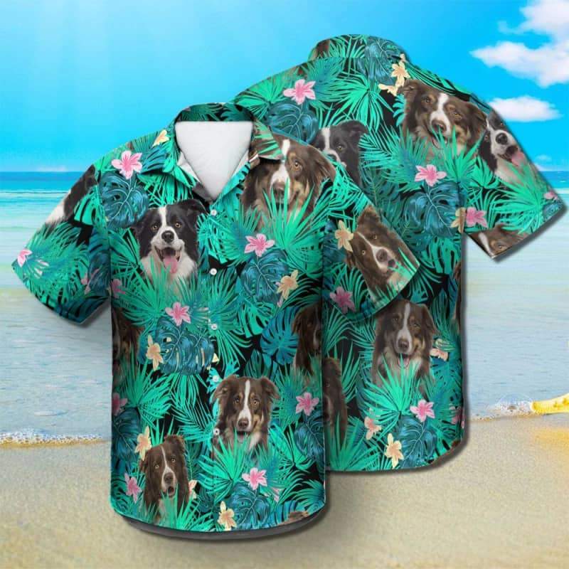 Border Collie Hawaiian Shirt, Dog Summer Leaves Hawaiian Shirt, Unisex Print Aloha Short Sleeve Casual Shirt