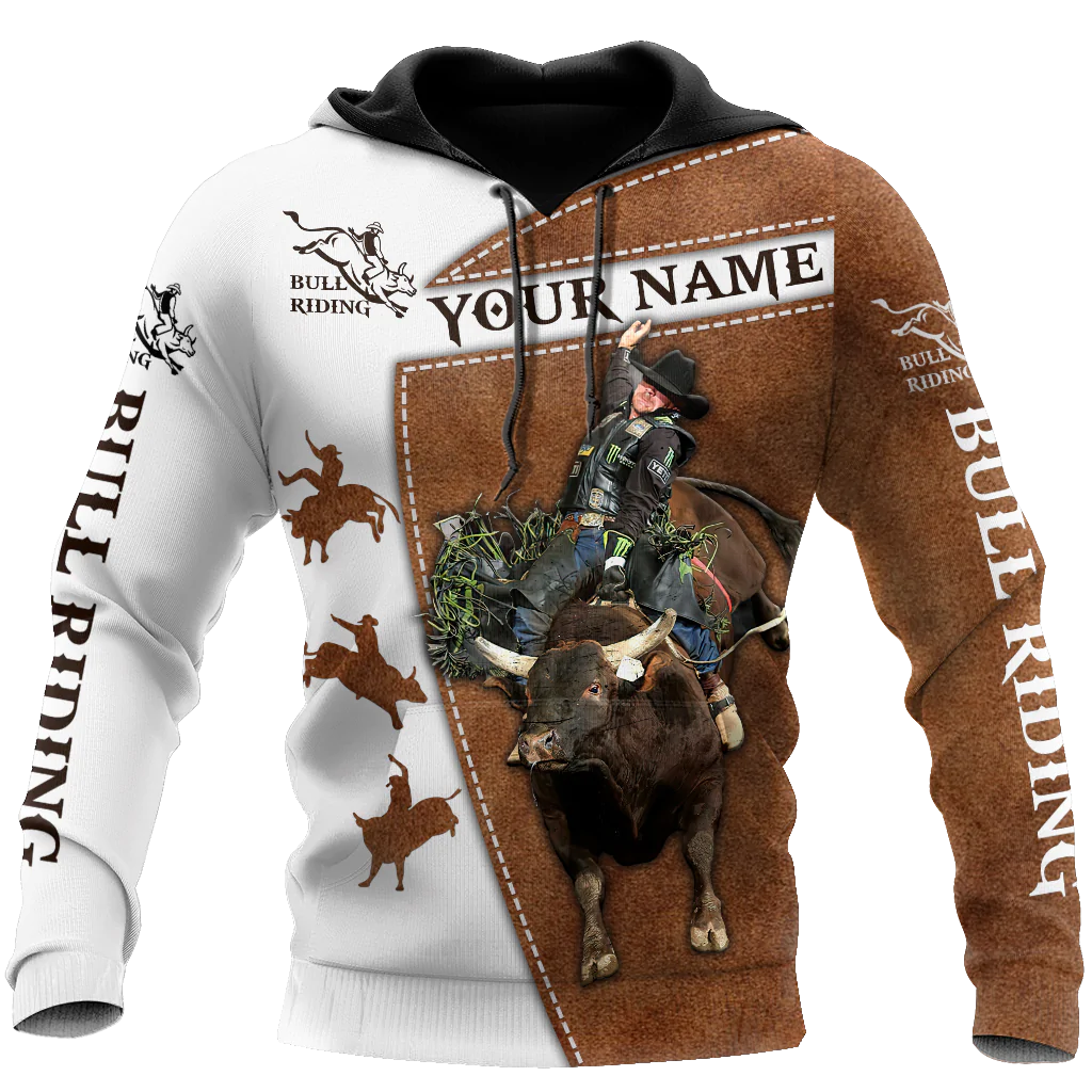 Personalized Brown Hoodie With Bull Riding, Bull Riding Hoodies For My Son Boy, Riding Hoodies