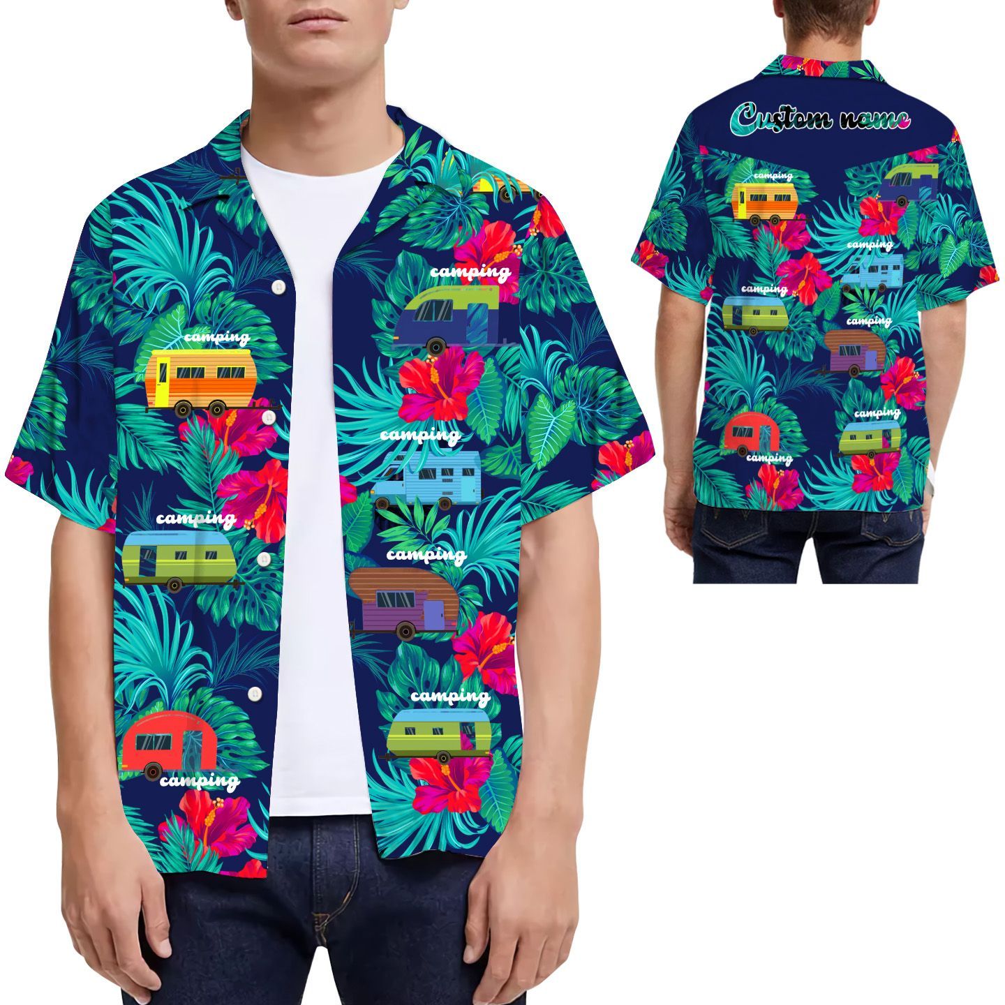 Beach Shirt Camping Tropical Custom Name Hawaiian Shirt For Men For Camping Lovers