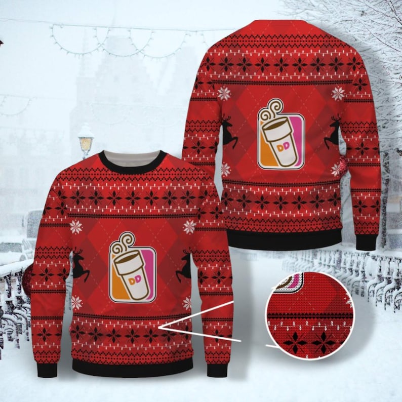 Ugly Christmas Christmas Dunkin Donuts Ugly Sweater, Coffee Lover Shirt, Ugly Christmas Sweater Shirt, Dunkie Junkie Shirt, Sweaters For Woman Men