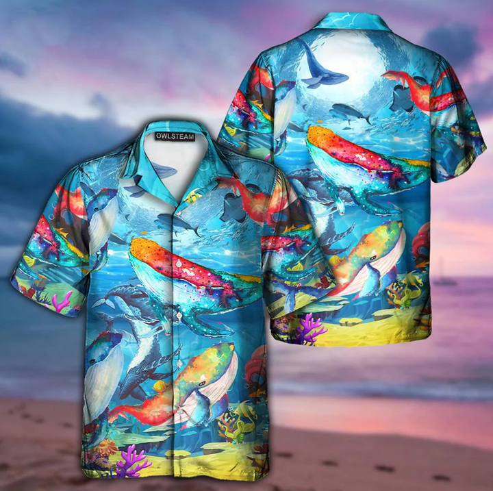 Whale Love Color Love Ocean Hawaiian Shirt 3D