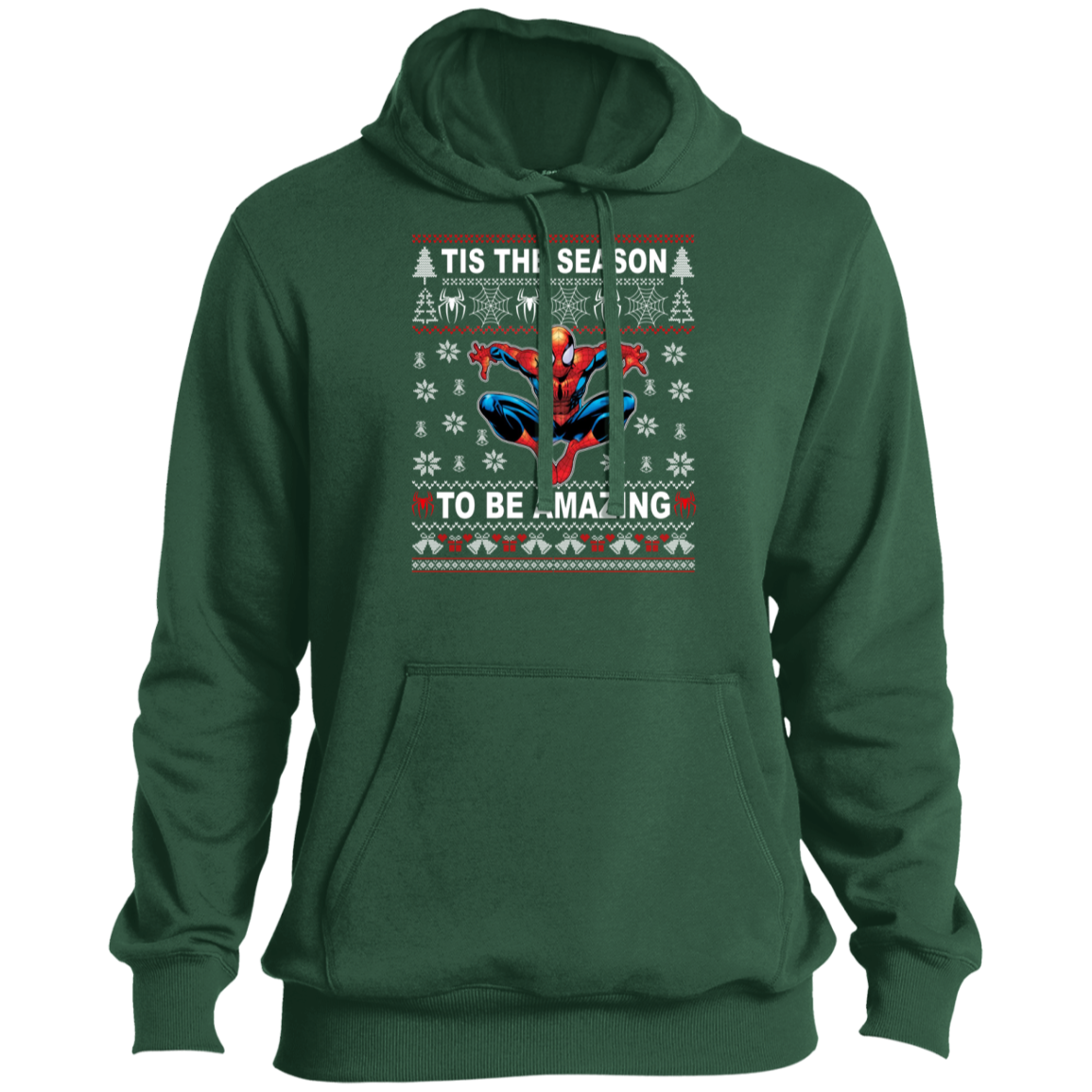 191111306 Tis The Season To Be Amazing Ugly Christmas Sweater T Shirt Spiderman T-Shirt Christmas Xmas Gifts Hoodie-Forest