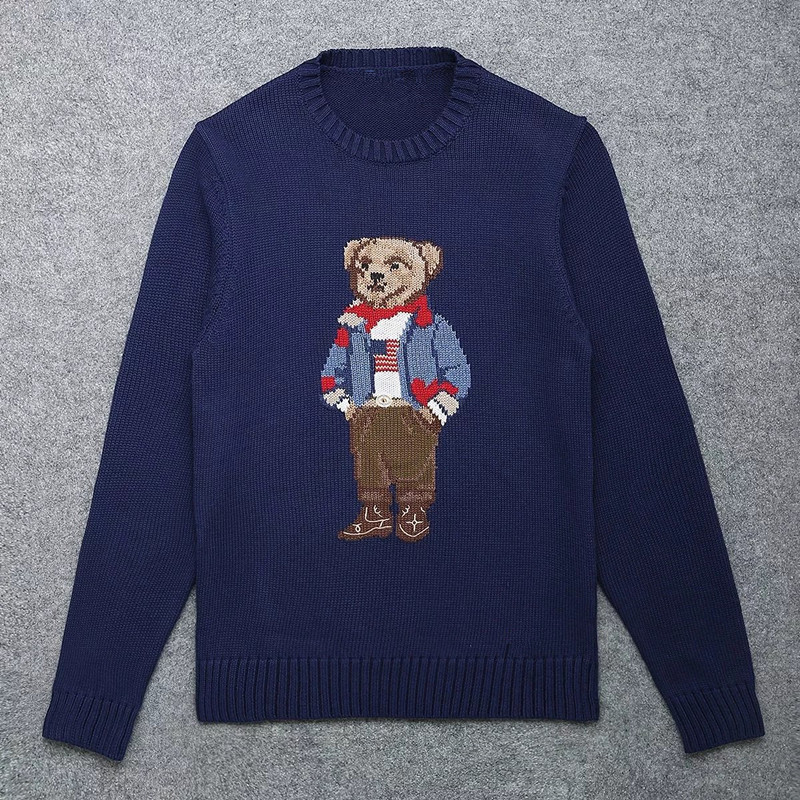 2022 new RL style cotton bear embroidery round neck sweater casual pull homme autumn and winter wear men’s long-sleeved tops alx