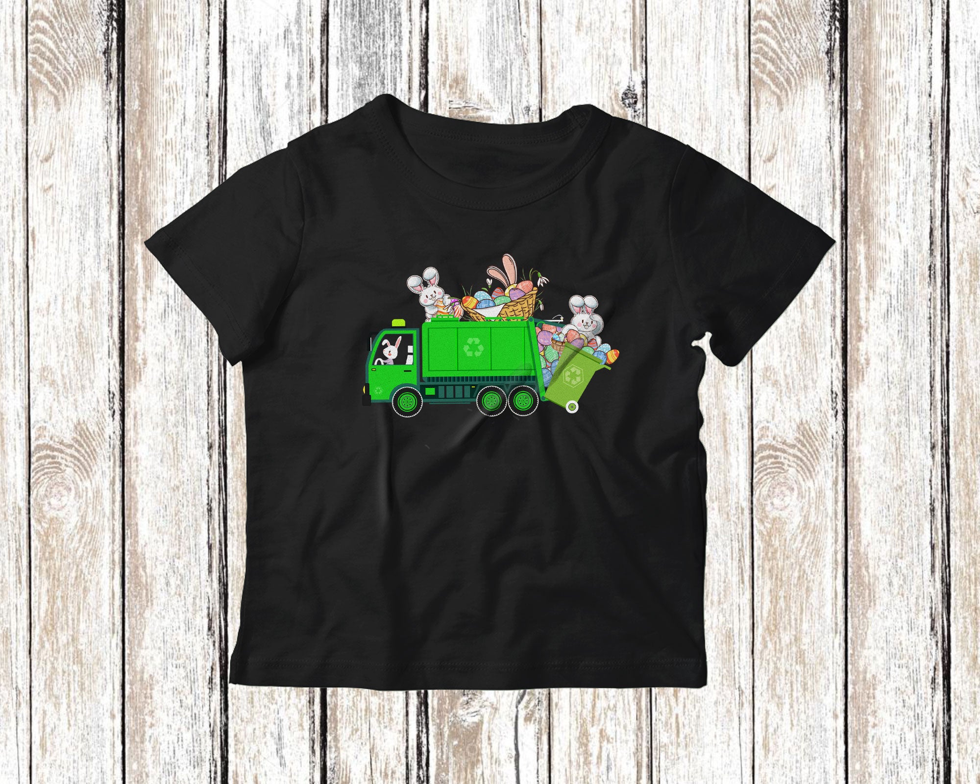 Bunny Riding Garbage Truck Easter Egg Cute Easter Bunny Boys Girls Kids Egg Hunt Lover Gifts T-Shirt