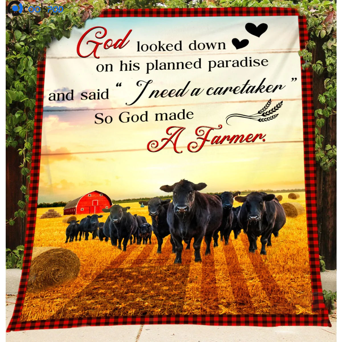 Black Angus Blanket, So God Made A Farmer Throw Blanket, Farm Fleece Sherpa Blanket, Christmas Gift For Farmer