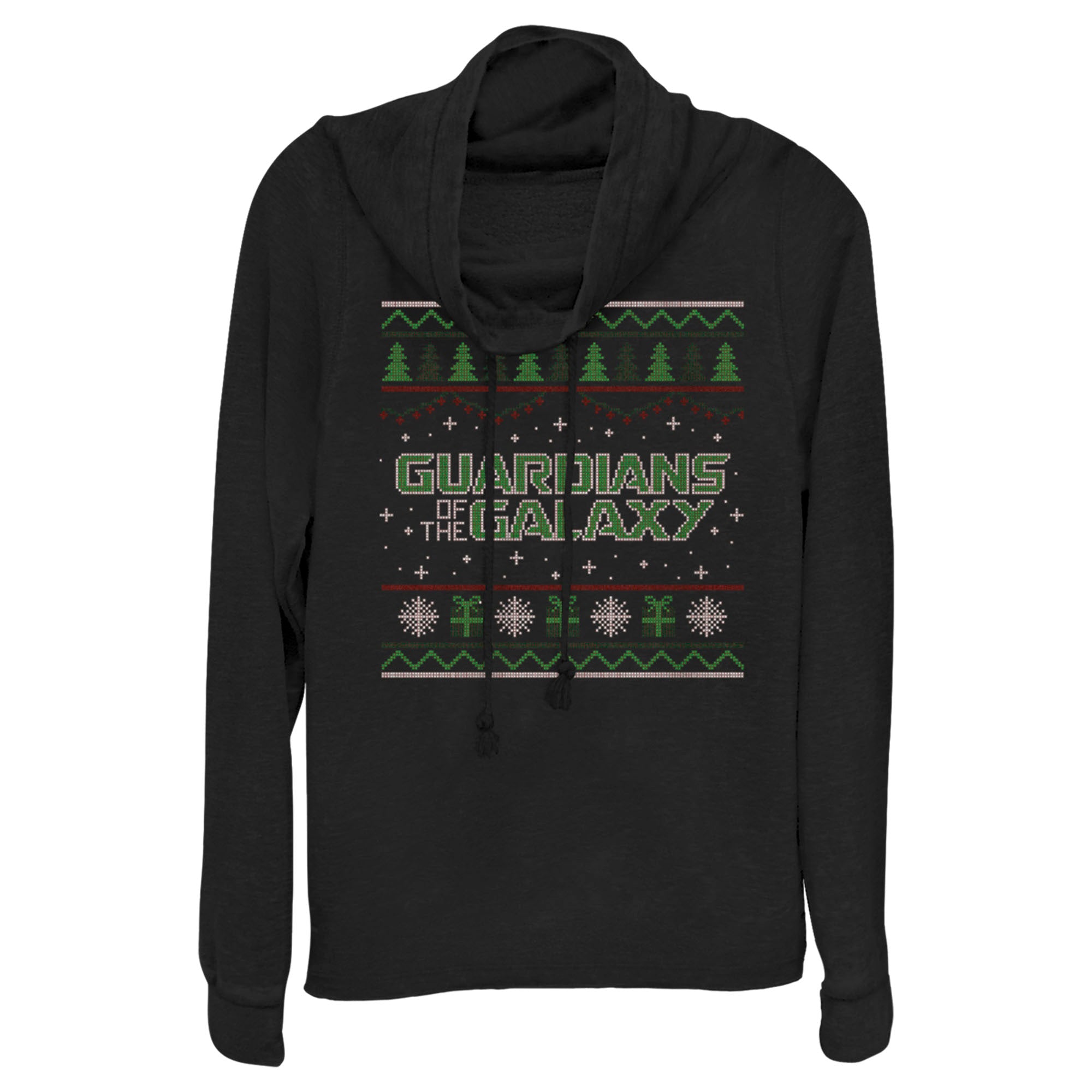 Junior’S Guardians Of The Galaxy Holiday Special Christmas Sweater Print Cowl Neck Sweatshirt