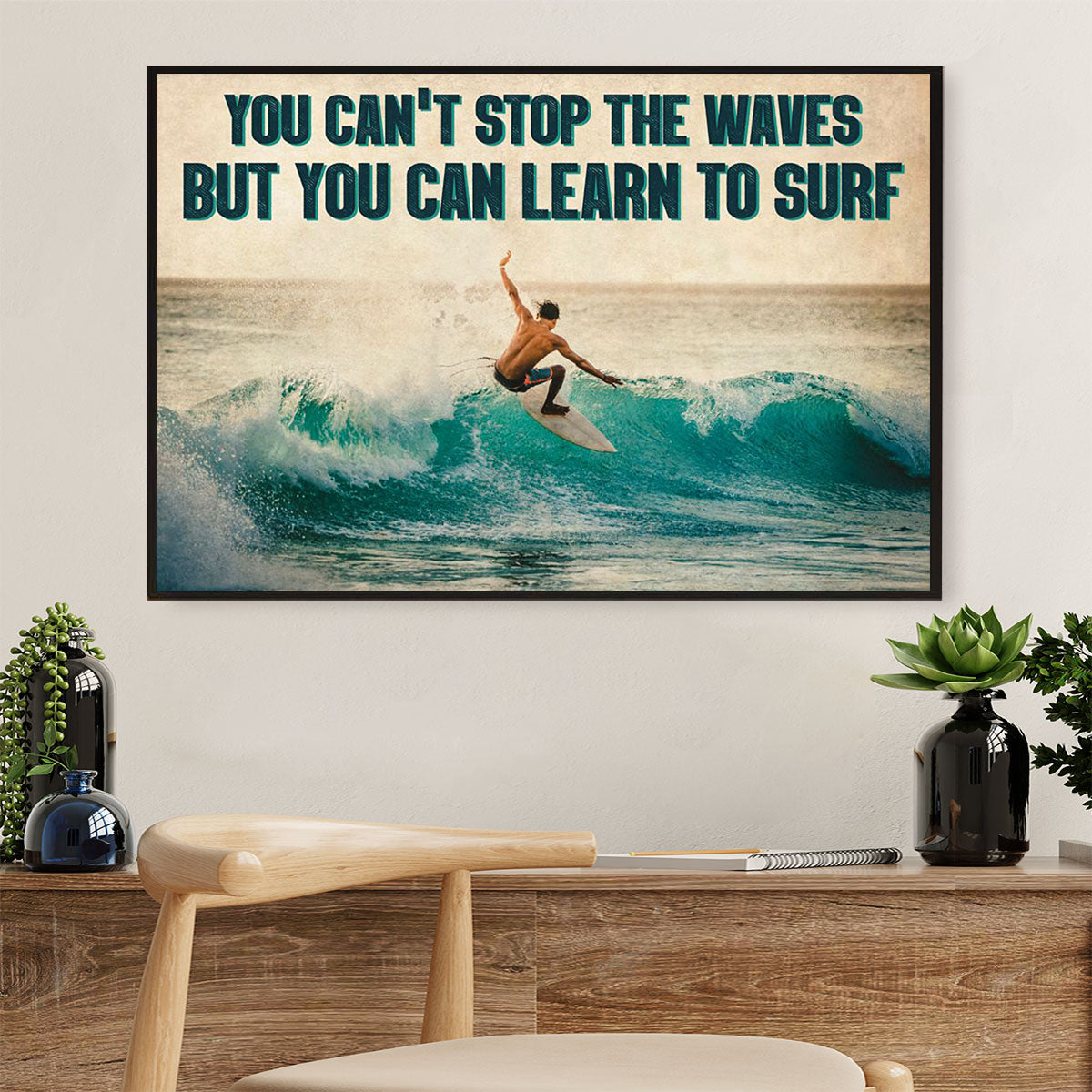 Water Surfing Canvas Wall Art Prints | You Can Learn To Surf | Home Décor Gift For Beach Surfer